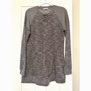 Maurices Sweater Women's Large Purple Keyhole Lace Up Neck Pullover Stretch